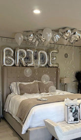 Μπαλόνια BRIDE Με Καρδιες Ασημί Foil & Λευκό Περλέ Latex